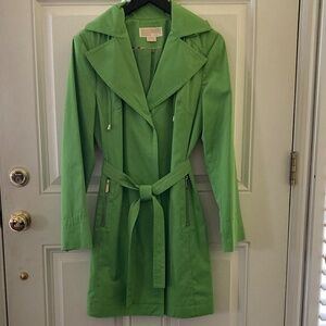 Michael Kors Trench Coat/Snap Front/Tie Belt/Detachable Hood/Green/Large/NEW!
